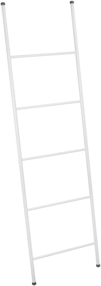mDesign Metal Free Standing Bath Towel Blanket Ladder Storage Organization, Rack for Bathroom, Bedroom, Laundry Room - White