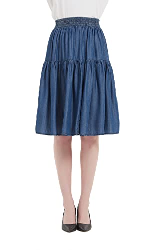 Womens A Line Lightweight Tencel Denim Tiered Short Skirt Knee Length