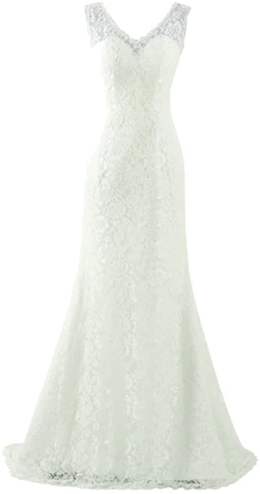 Women's Double V-Neck Bridal Gowns Lace Beach Wedding Dress