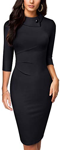Women's Retro Pleated Bodycon Work Office Pencil Dresses B574