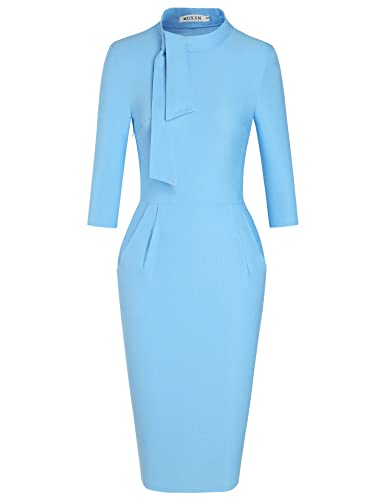 Women's Classic Vintage Tie Neck Formal Cocktail Dress with Pocket