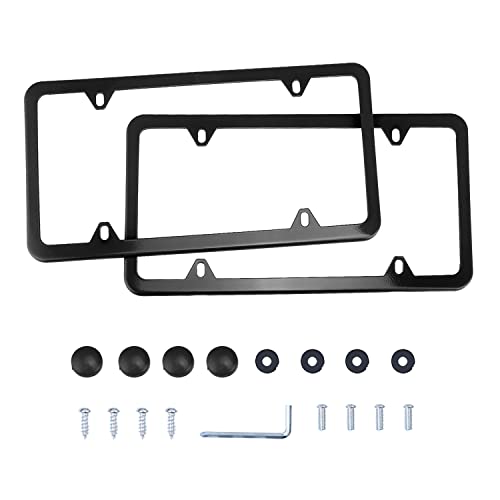 4 Holes Stainless Steel License Plate Frames, 2 PCS Car Licence Plate Covers, Automotive Exterior Accessories Slim Design with Bolts Washer Caps for US Vehicles, Red