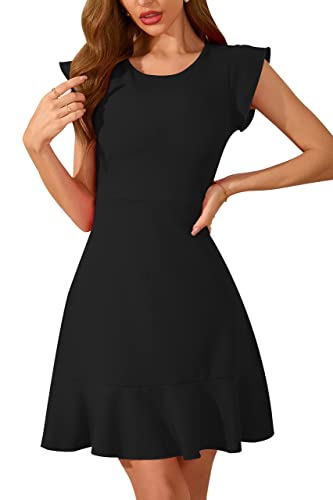 Women's Dress Elegant Ruffle Hem Flutter Sleeve A-Line Casual Cocktail Party Mini Dress