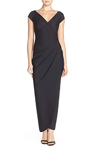 Evenings Women's Slimming Long Cap Sleeve Dress with Side Beaded Detail