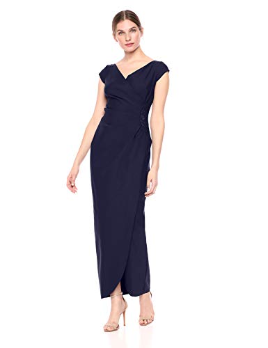Evenings Women's Slimming Long Cap Sleeve Dress with Side Beaded Detail