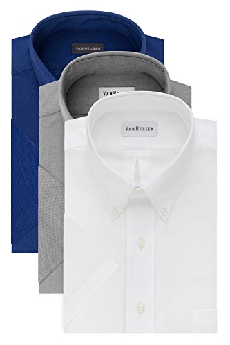 Heusen Men's Short Sleeve Dress Shirt Regular Fit Oxford Solid