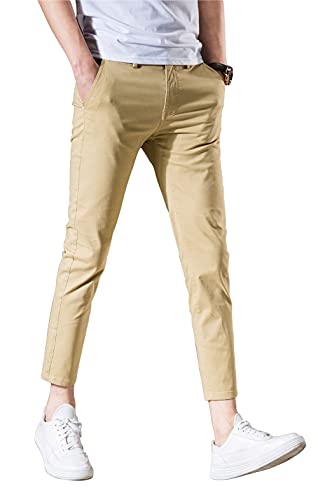 Men‘s Cropped Chino Pants Skinny Fit Chinos Khaki Pant