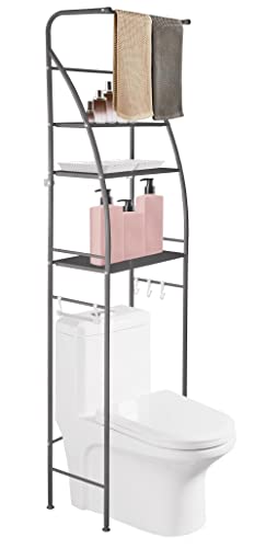 3 Tier Over The Toilet Storage Rack, Bathroom Space Saver Shelf Organizer Over Toilet with Towel Rod (White)