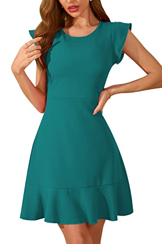 Women's Dress Elegant Ruffle Hem Flutter Sleeve A-Line Casual Cocktail Party Mini Dress