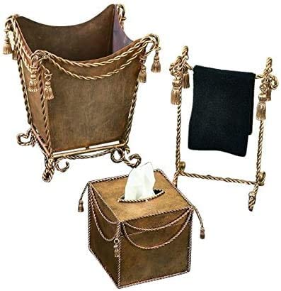Luxe Gold Iron Hand Towel Rack Vanity Top Ornate Swag Tassel Romantic Old World