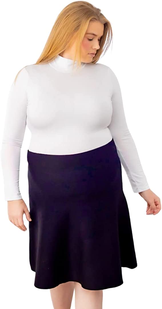 Womens Plus Size Comfortable Stretch Long Skirt-Modest No Waistband Year Round Skirts for Women - Knee Length