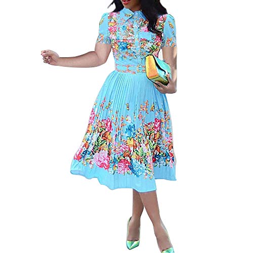 Lapel Three-Quarter Sleeve Knee Length Pleated Floral Women's Sheath Dress