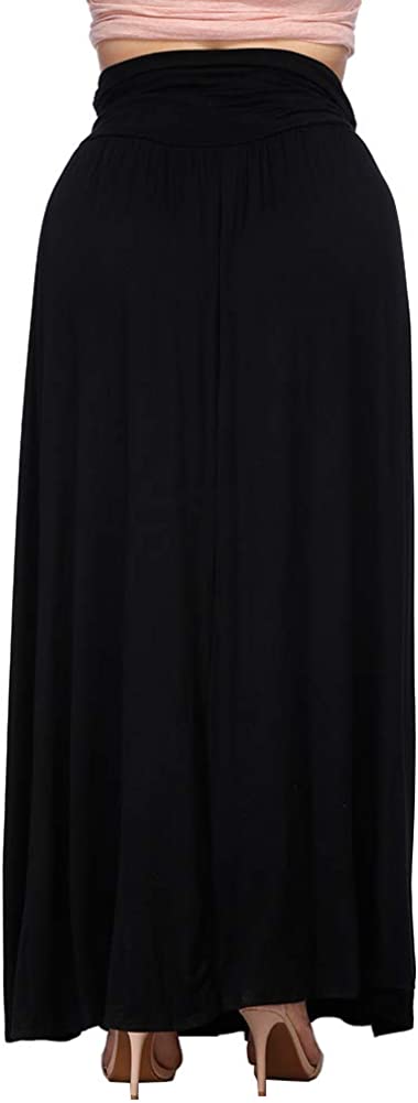 Women's Plus Size Shirring High Waist Pleated Long Maxi Skirt with Pockets