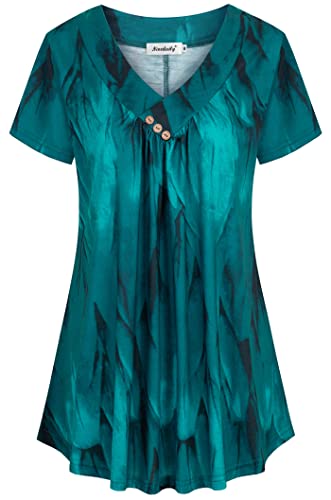Women's Tunic Summer Short Sleeve Top Loose V Neck Dressy Shirt Blouse
