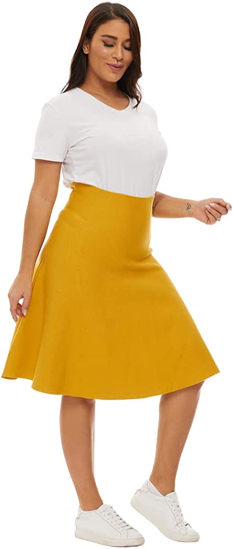 Womens Plus Size Comfortable Stretch Long Skirt-Modest No Waistband Year Round Skirts for Women - Knee Length