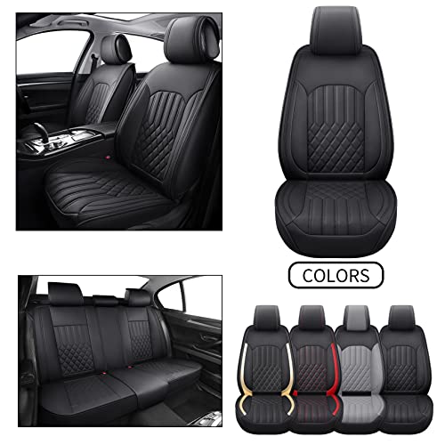 Automotive Seat Covers Universal Fit for Most Cars, Truck SUV Van Murano Forester Rogue Passat Fusion Clarity, Waterproof Non-Slip Faux Leather, 2PCS Front, Black-Gold