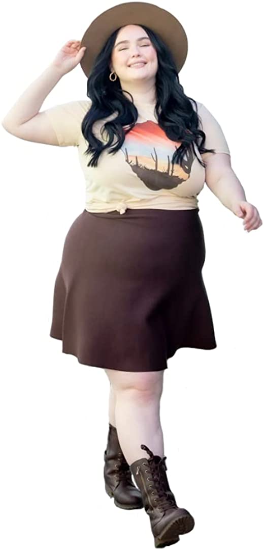 Womens Plus Size Comfortable Stretch Long Skirt-Modest No Waistband Year Round Skirts for Women - Knee Length