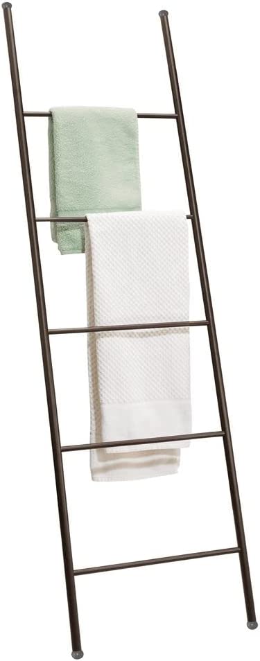mDesign Metal Free Standing Bath Towel Blanket Ladder Storage Organization, Rack for Bathroom, Bedroom, Laundry Room - 2 Pack - Bronze