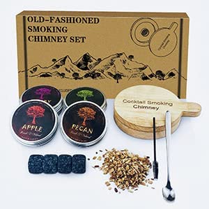 2-Pack Cocktail Smoker Kit with 4 Flavors Natural Wood Chips, Old-Fashioned Smoking Chimney Infuser for Whiskey, Wine, Steak, Cheese - Drinkware & Bar Tools as Gift for Bourbon Lover, Dad, Husband