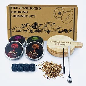 2-Pack Cocktail Smoker Kit with 4 Flavors Natural Wood Chips, Old-Fashioned Smoking Chimney Infuser for Whiskey, Wine, Steak, Cheese - Drinkware & Bar Tools as Gift for Bourbon Lover, Dad, Husband