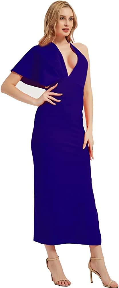 Women's Sleeveless V Neck Split Bandage Long Wedding Guest Evening Party Formal Dress