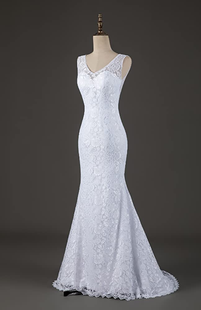 Women's Double V-Neck Bridal Gowns Lace Beach Wedding Dress