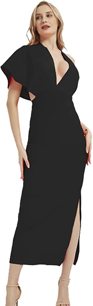 Women's Sleeveless V Neck Split Bandage Long Wedding Guest Evening Party Formal Dress