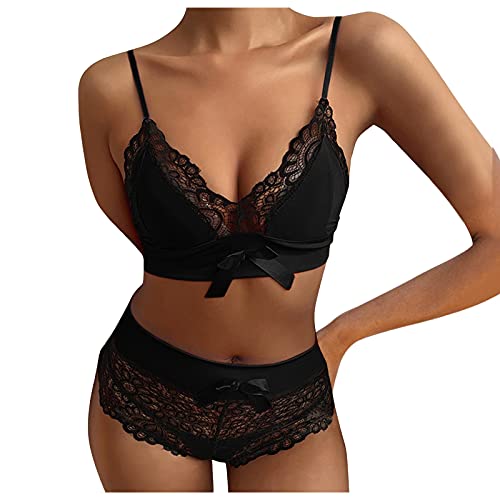 Womens Underwear Sexy Lace Suspenders Bow Bra Shorts Underpants Lingerie Pajamas Set