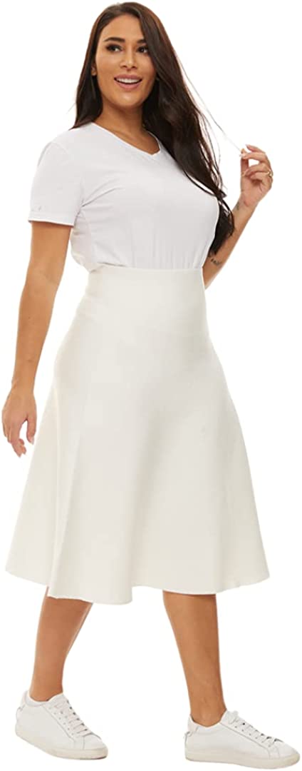 Womens Plus Size Comfortable Stretch Long Skirt-Modest No Waistband Year Round Skirts for Women - Knee Length