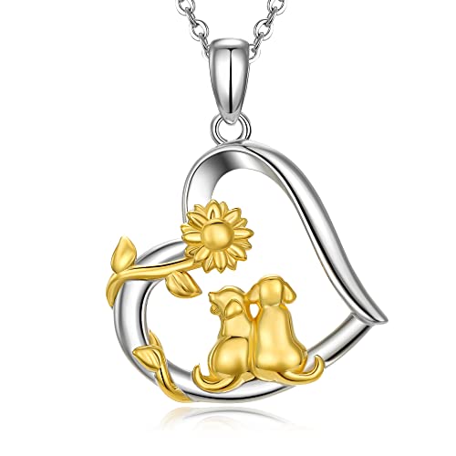 925 Sterling Silver Dog Mom Pendant Necklace Lovely Animal love Heart Necklace Dog Lover Memorial Gifts for Women Mom Wife Daughter Cable Chain 18"-20'' Inches