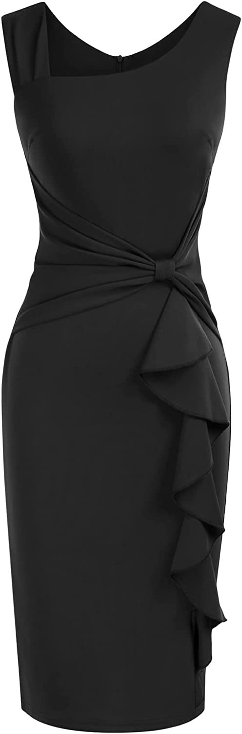 Women's Vintage 1950s Sleeveless Ruched Business Pencil Sheath Dress Formal Cocktail Party Dress
