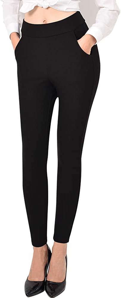 Dress Pants for Women Business Casual Stretch Pull On Work Office Dressy Leggings Skinny Trousers with Pockets