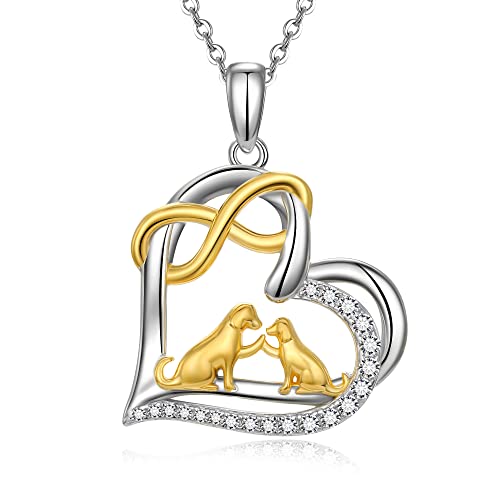 925 Sterling Silver Dog Mom Pendant Necklace Lovely Animal love Heart Necklace Dog Lover Memorial Gifts for Women Mom Wife Daughter Cable Chain 18"-20'' Inches