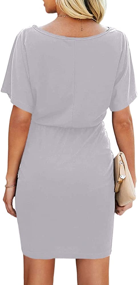 Women's Short Sleeve T Shirt Dresses Crewneck Tie Waist Work Office Bodycon Mini Dress
