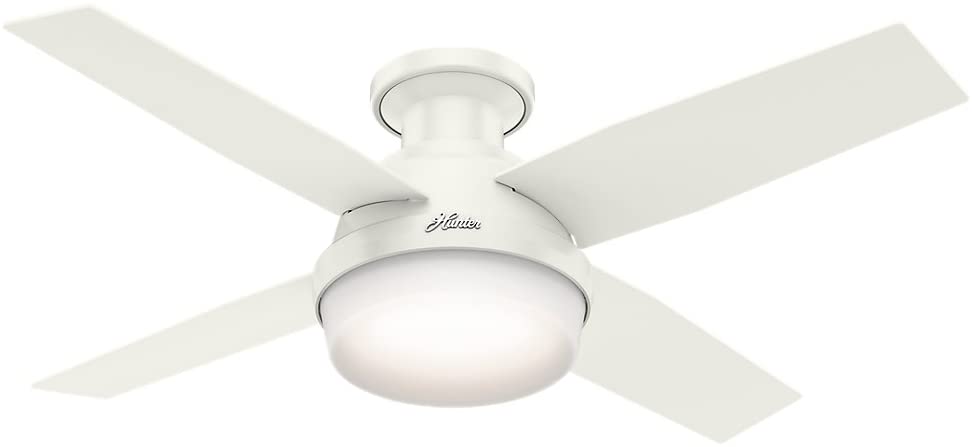 Hunter Fan Dempsey Low Profile Indoor Ceiling Fan with LED Light and Remote Control, Metal, Fresh White, 44 Inch
