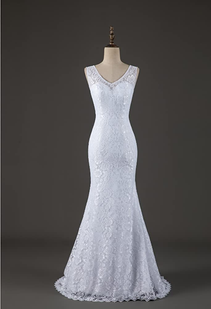Women's Double V-Neck Bridal Gowns Lace Beach Wedding Dress