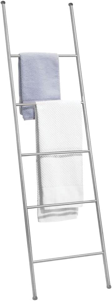 mDesign Metal Free Standing Bath Towel Blanket Ladder Storage Organization, Rack for Bathroom, Bedroom, Laundry Room - White