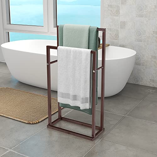 3 Tiers Metal Freestanding Towel Rack Chrome Modern Washcloths Holder Brown Drying Rack, Organizer for Hand Towels Bathroom Storage,Organization Next to Tub or Shower,Bathroom Accessories
