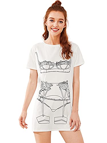Women's Funny Lingerie Nightgown Cute Print Tshirt Sleepdress