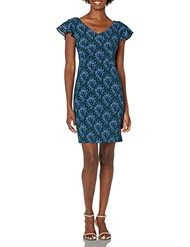 Women's Flutter Sleeve Double V Neck Sheath Dress