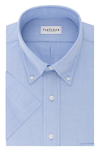 Heusen Men's Short Sleeve Dress Shirt Regular Fit Oxford Solid