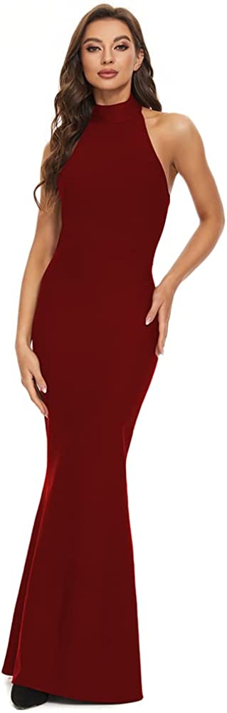 Women's Sleeveless V Neck Split Bandage Long Wedding Guest Evening Party Formal Dress