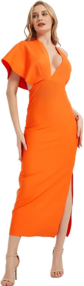 Women's Sleeveless V Neck Split Bandage Long Wedding Guest Evening Party Formal Dress