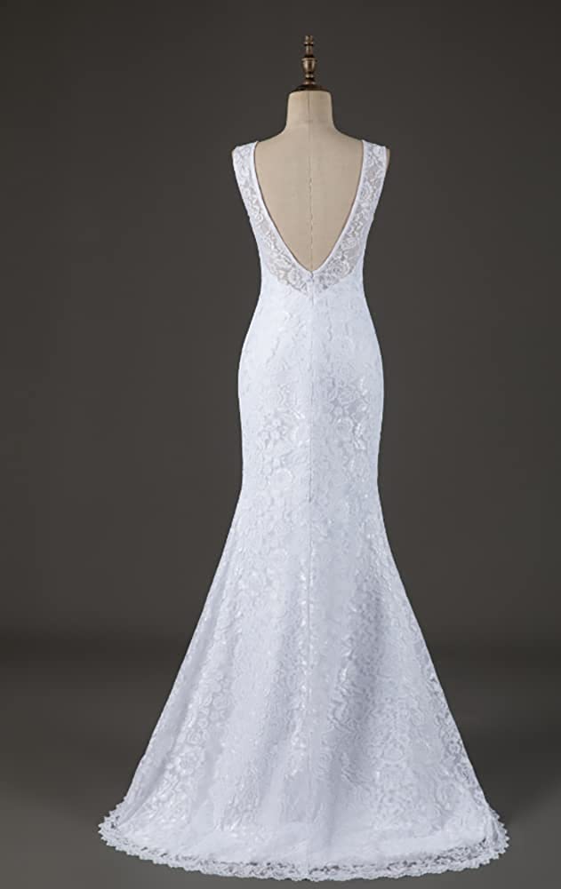 Women's Double V-Neck Bridal Gowns Lace Beach Wedding Dress
