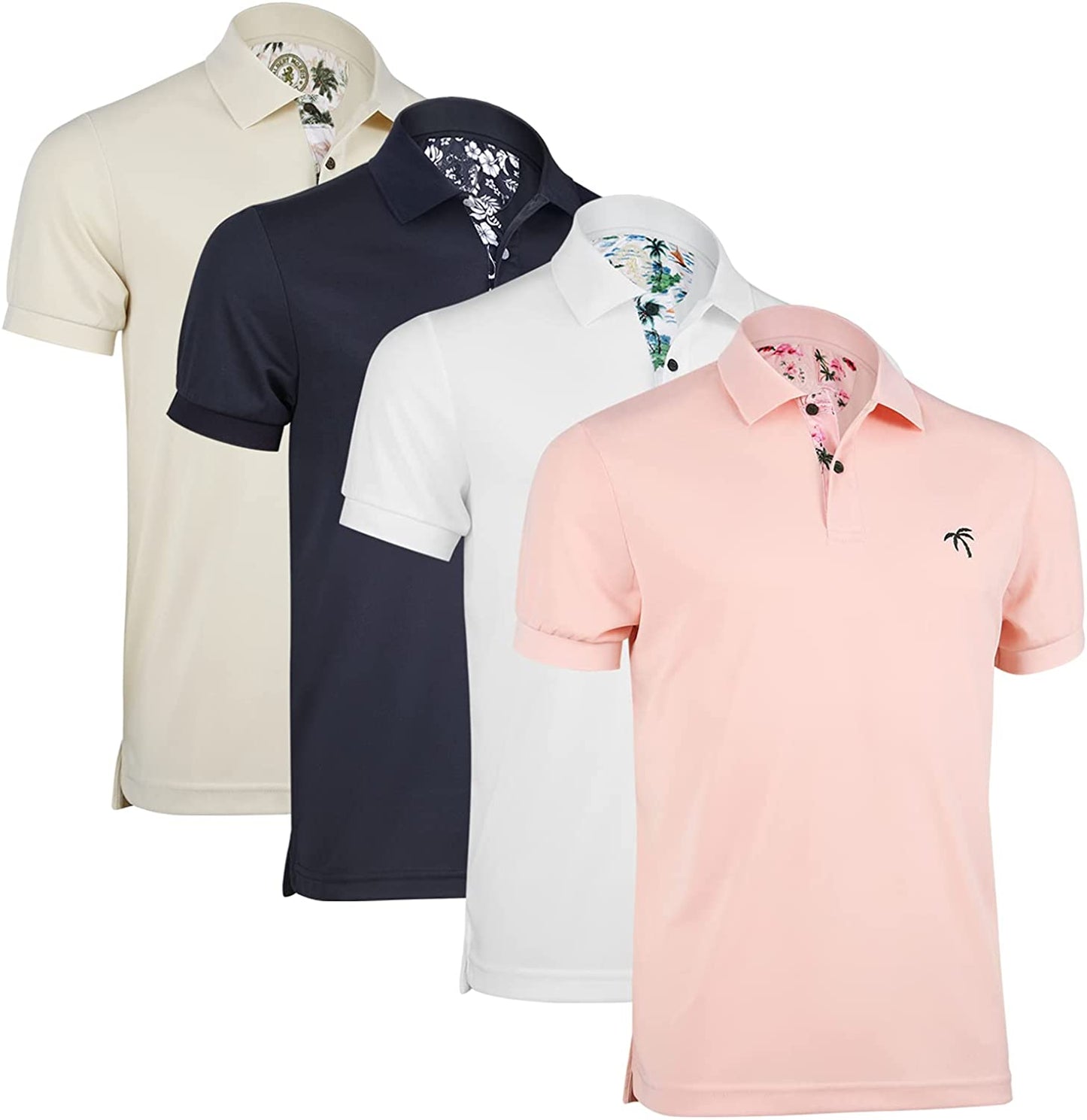 Mens Striped Short Sleeve Polo Shirts 4 Pack