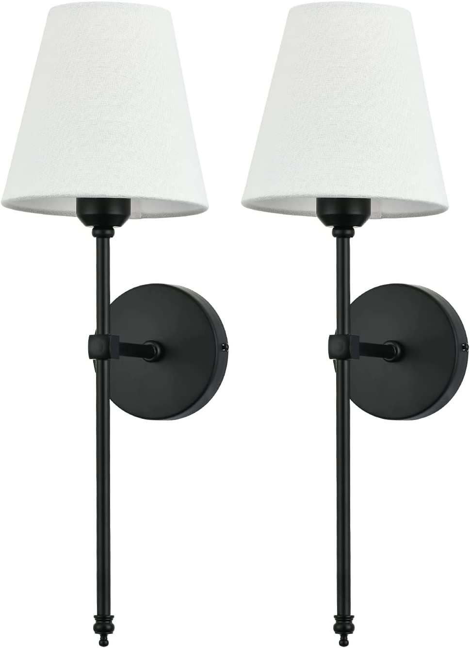 Bsmathom Wall Sconces Sets of 2, Rustic Industrial Wall Lamps, Column Stand Sconces Wall Lighting, Bathroom Vanity Light Fixture with Fabric Shade for Bedroom Living Room Kitchen, Black