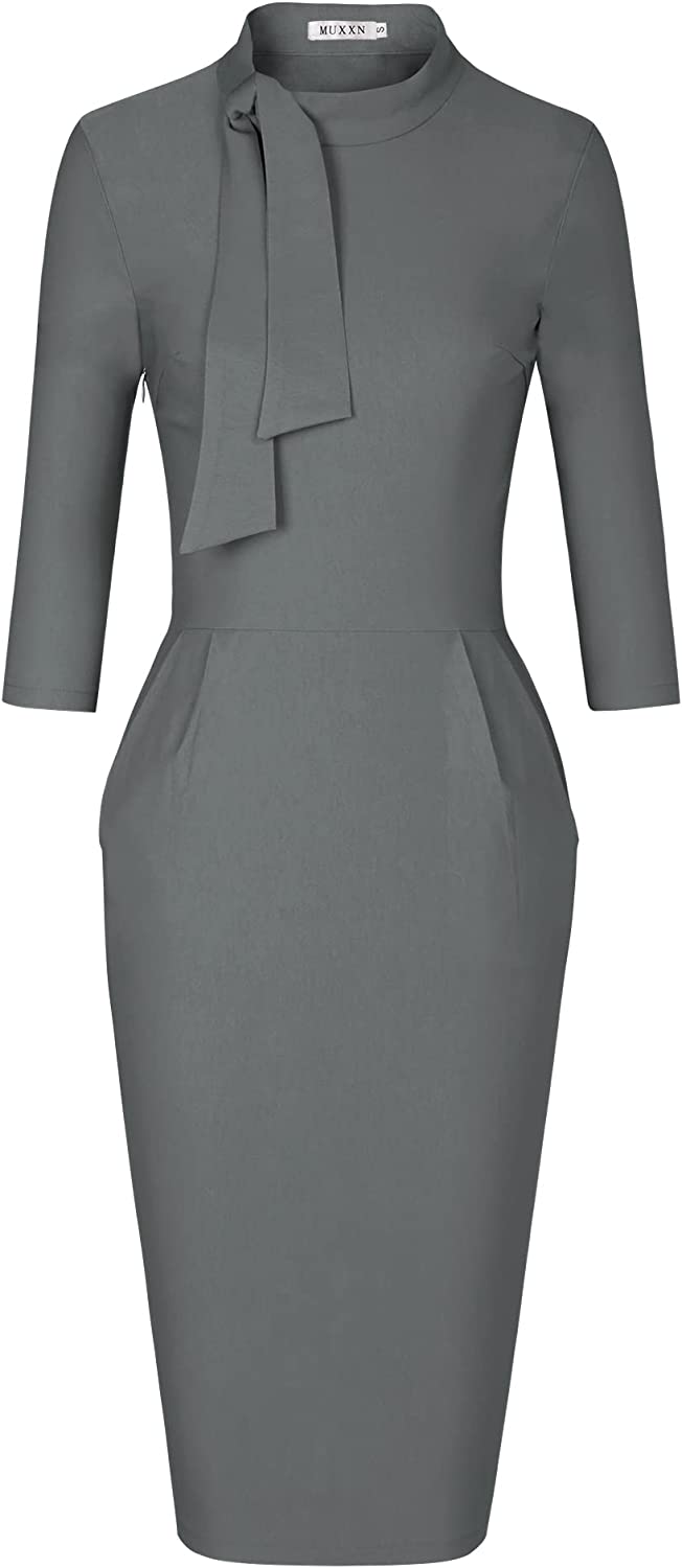 Women's Classic Vintage Tie Neck Formal Cocktail Dress with Pocket