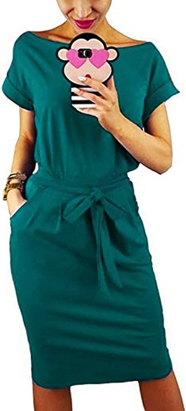 Women's Elegant Short Sleeve Wear to Work Casual Pencil Dress with Belt …