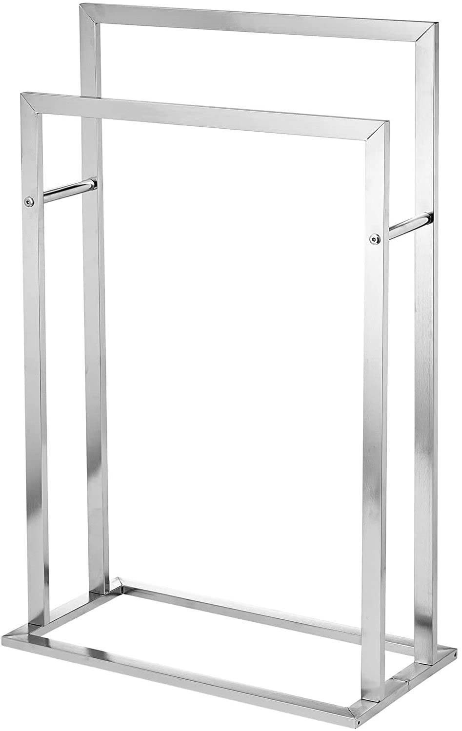 mDesign Metal Tall 2-Tier Free-Standing Towel Rack Holder for Bathroom Storage and Organization, Floor Stand Holds Bath, Hand Towels; Great for Guest, Half, Kids' Bathrooms - Chrome
