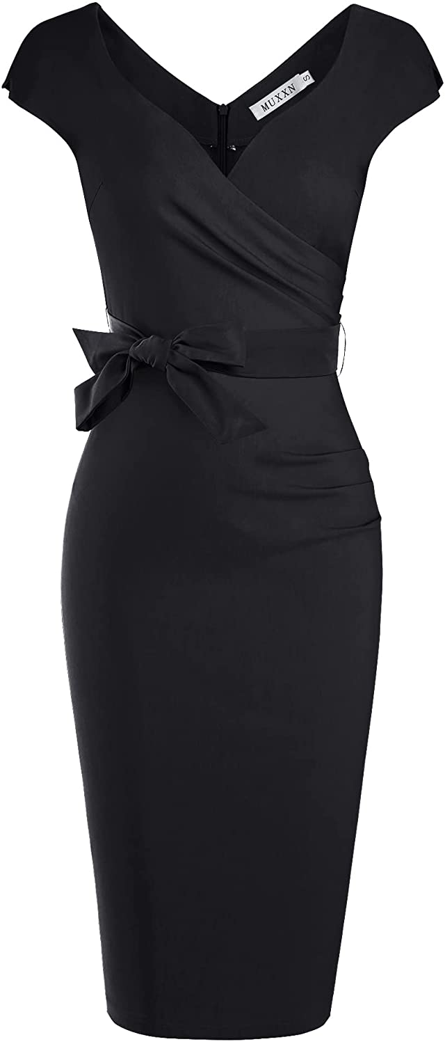 Women's Vintage 1950s Style Wrap V Neck Tie Waist Formal Cocktail Dress